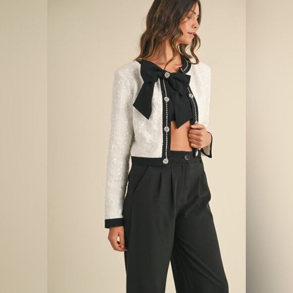 SEQUIN TWEED BOW JACKET- HIGH END - Picture 4 of 13